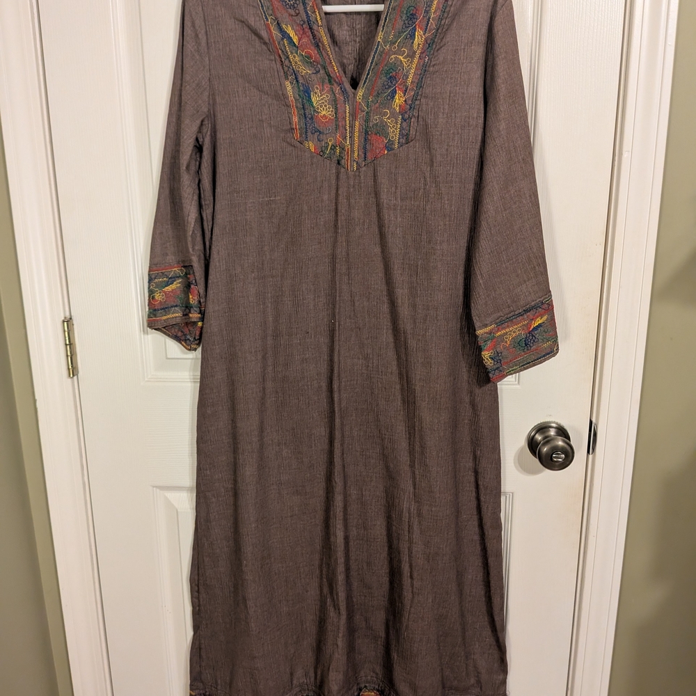 Embroidered Brown Kaftan Dress